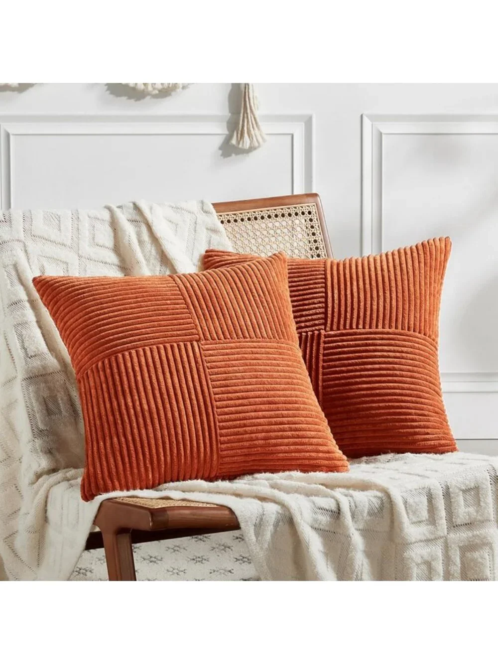 Set of 2 Burnt Orange Decorative Throw Pillow Covers 24x24